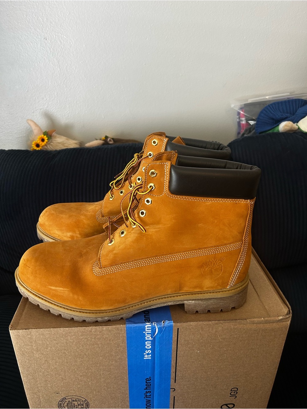 Timberland Wheat/Black Padded Collar Nubuck Work Boots- Mens Size 17